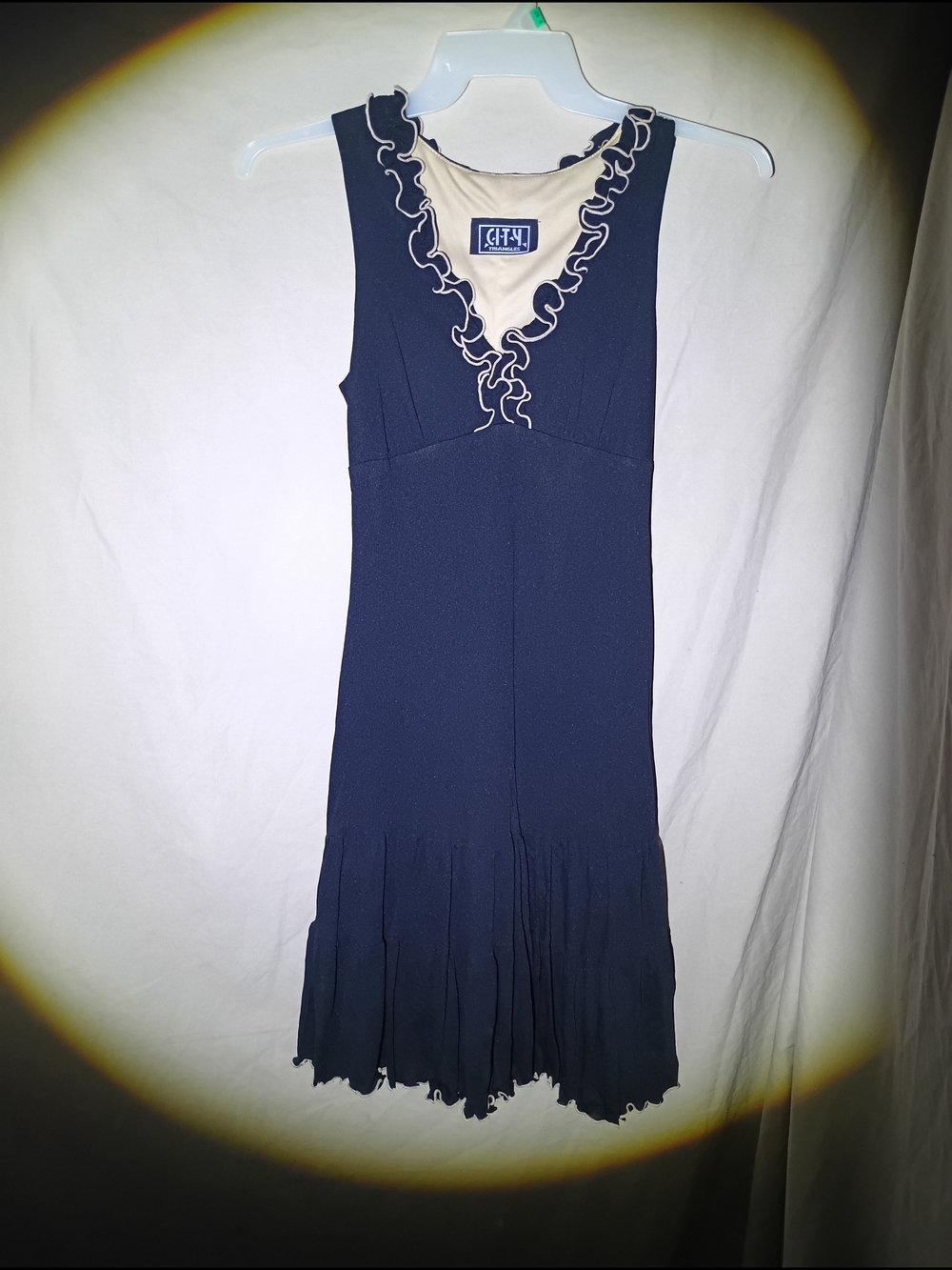 Vintage City Triangles Ruffle Knit Dress V-Neck Black Beige Size Small